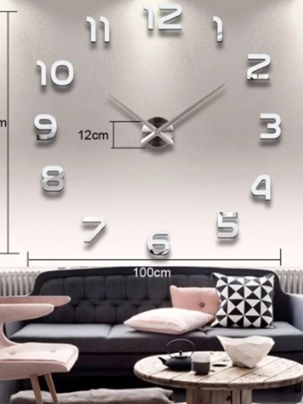 Large Silver 3D Wall Clock - Modern Numeric Design